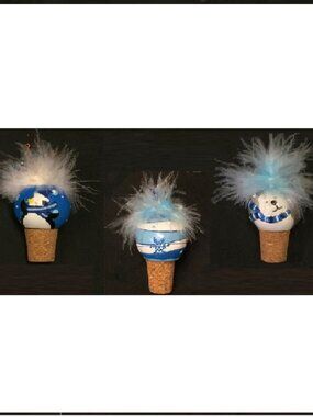 Set of 12 Assorted Christmas Winter Wine Bottle Stoppers w Feathers & Beads